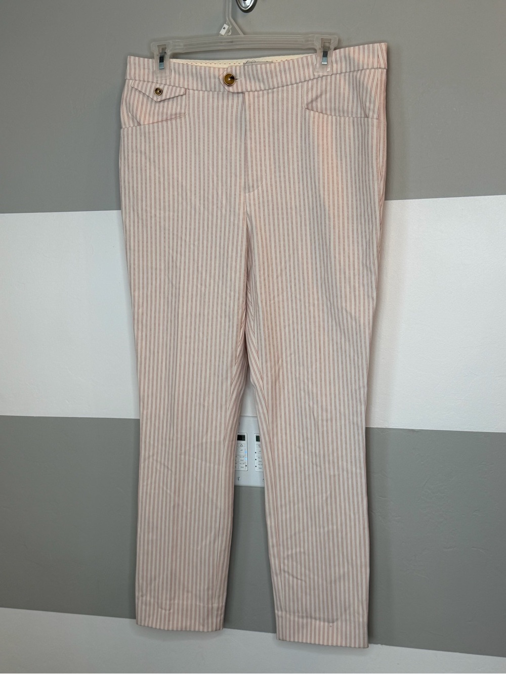 Anthropologie the essential slim Pink and White Striped trousers sz 8